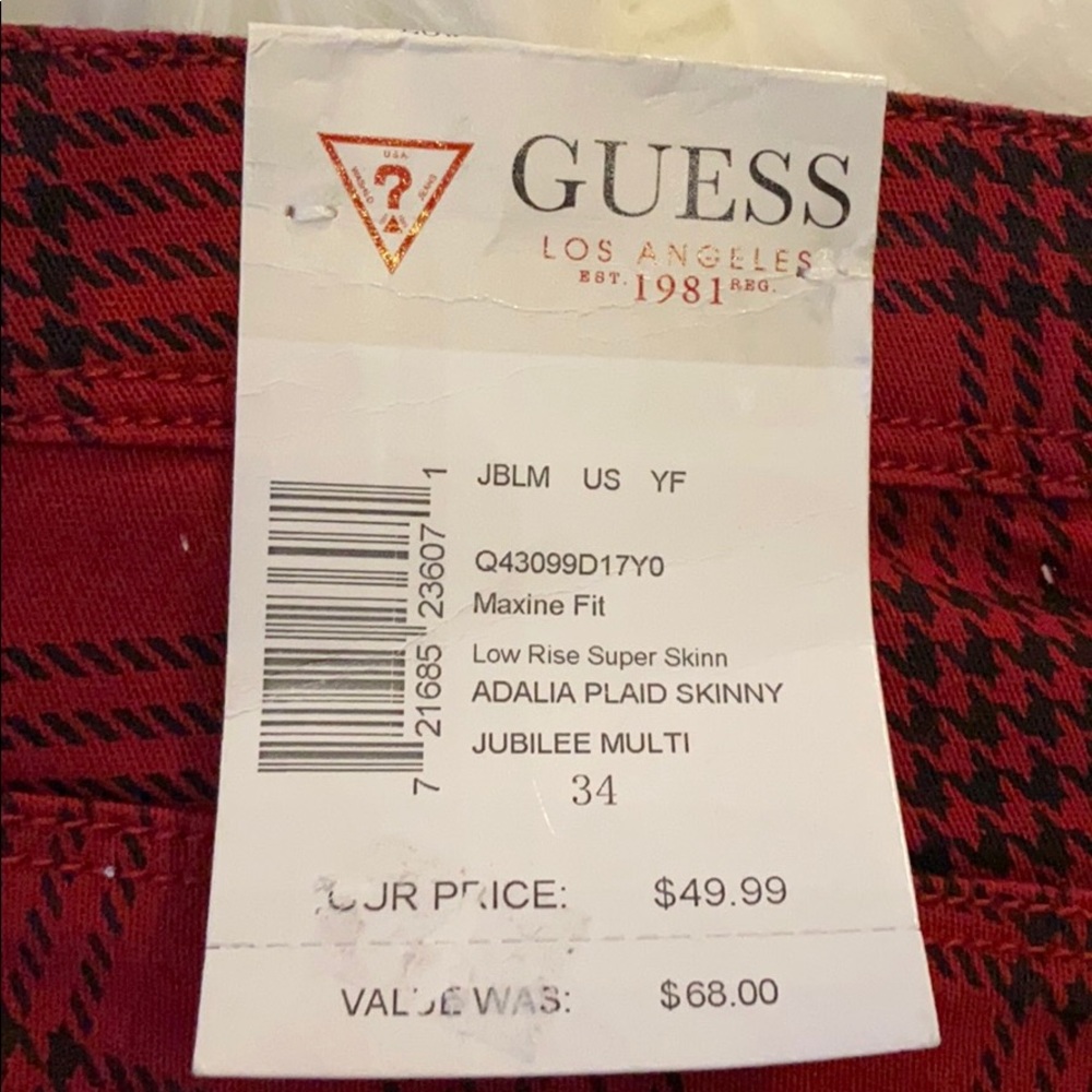 (34)Red Black Plaid Low Rise Super Skinny Jeans - Picture 7 of 12
